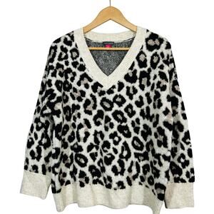 VInce Camuto V NEck Animal Knit Sweater Long Sleeve Soft - M